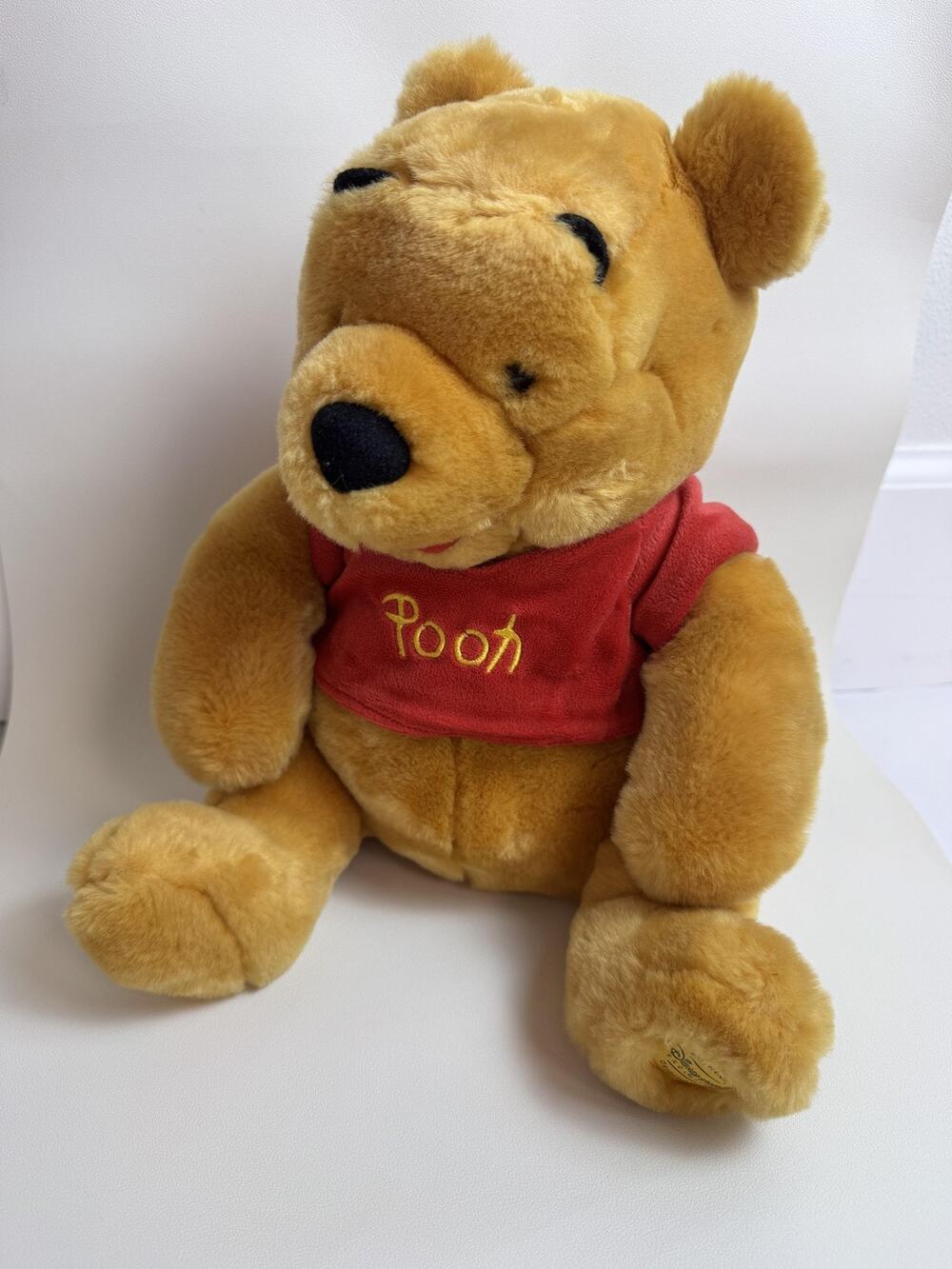 Disney Store Winnie The Pooh Plush Medium Yellow Red Shirt Stuffed Bear Toy